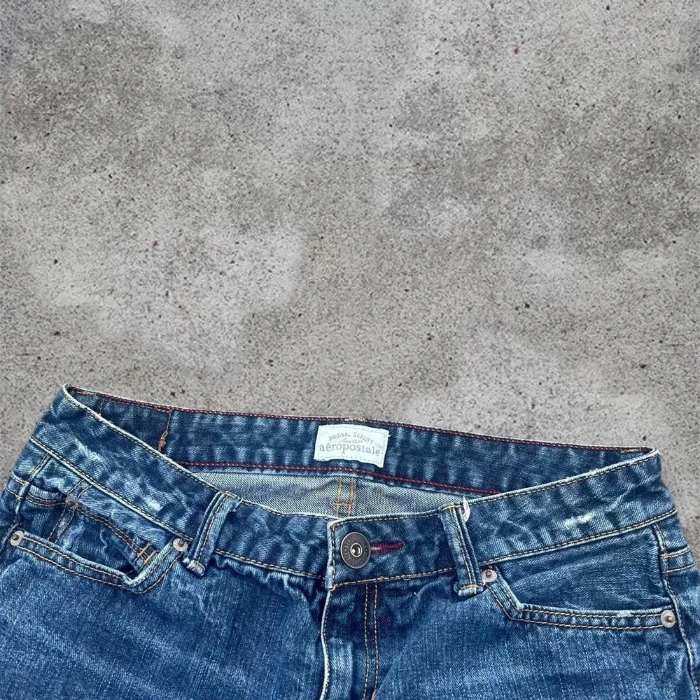 Vintage Y2K 2000s Aeropostale Blue Denim Short Shorts 9/10 Hailey Flare Cutoff